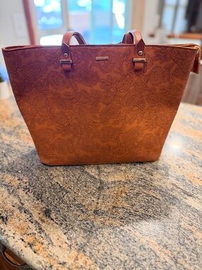 Lovevook Embossed Floral Tote Bag in Cognac Brown